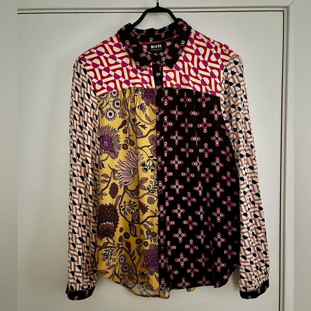 Anthropologie Maeve multi-patterned long sleeve button up blouse